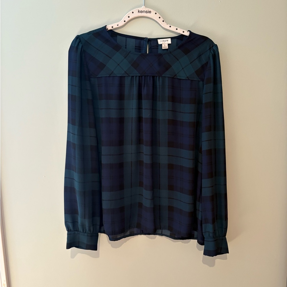 J. Crew Women's Plaid Blouse - Navy and Teal
